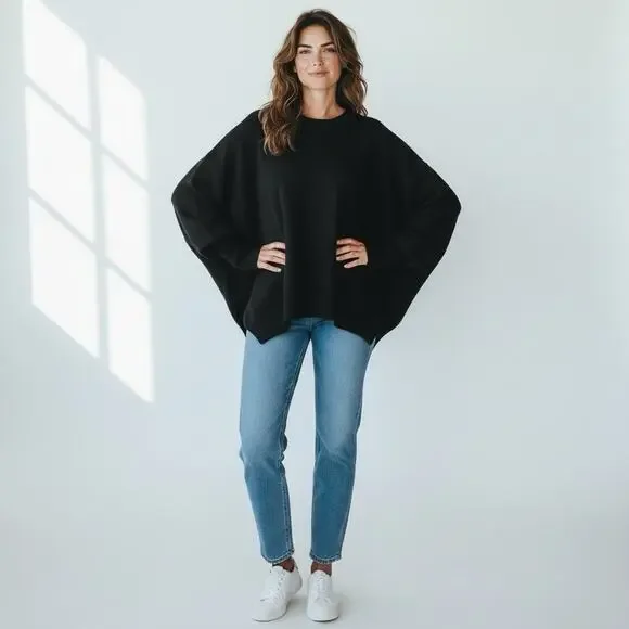 Free People Ottoman Slouchy Black Sweater Long Sleeve Tunic Dress XS - Picture 13 of 16